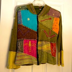 Bohemian patchwork zipped hoodie from Sante Fe, NM